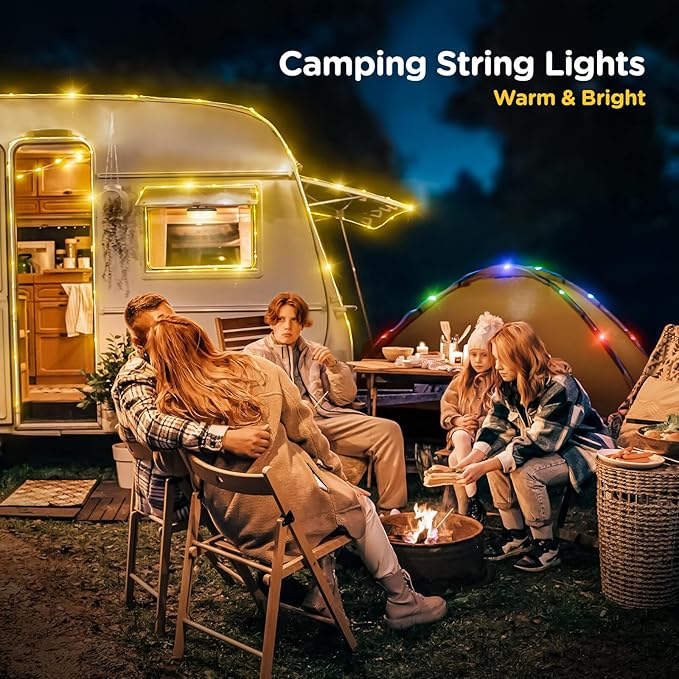 OGERY Camping String Lights, 4 in 1 Quick Storage 32.8FT Rechargeable Tent Lights String with 8 Lighting Modes, Hanging Waterproof Portable LED Lamp for Outdoor Patio Awning Garden Party Essentials
