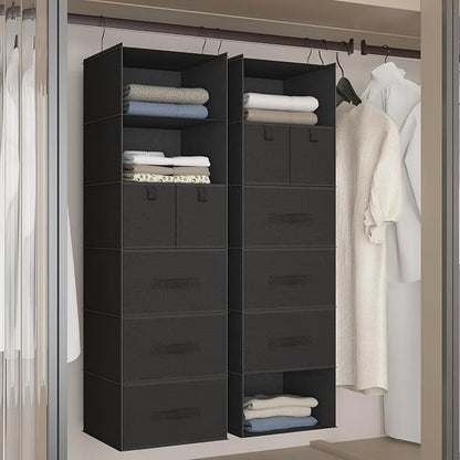 6-Shelves Hanging Closet Organizer with 5 Different Drawers, Foldable Closet Organizers and Storage for Wardrobe, Closet& RV, Clothes and Accessories Storage, Non-Woven Fabric, Black
