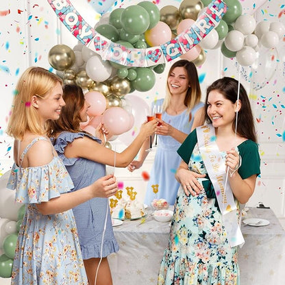 Sage Green Gold Pink Balloon Arch Kit, 163pcs Olive Green Pink Sand White Balloons for Birthday Wedding Baby Shower Gender Reveal Anniversary Bachelorette Parties