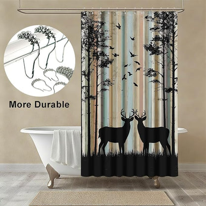 Rustic Deer Shower Curtain Cabin Farmhouse Lodge Shower Curtains for Bathroom Waterproof Fabric Bath Curtain Decor with Hooks