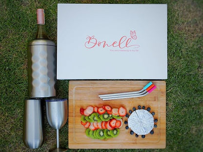 Bonell Champagne Bottle Chiller Gift Set- Portable Stainless Steel Sparkling Wine Cooler with 2 Champagne Flutes (SILVER)