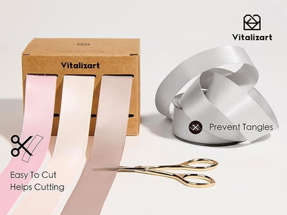 Vitalizart Ribbon for Gift Wrapping 1" x 30Yd Doubel Face Continuous Functional Satin Ribbon for Crafts Silk Like Fabric Flower Bouquet Birthday Party Bridal Shower Wreath Hair Pink White Nude