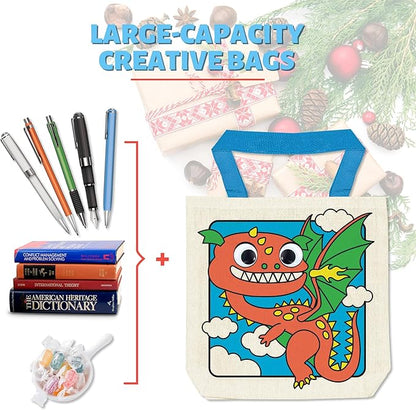 8 Pieces Kids Coloring Goodie Bags, Reusable Canvas Bag, Cute Art Party Favors, Color Your Own Bags for DIY Painting Birthday Carnival Celebration, Party Supplies Gift, Boys