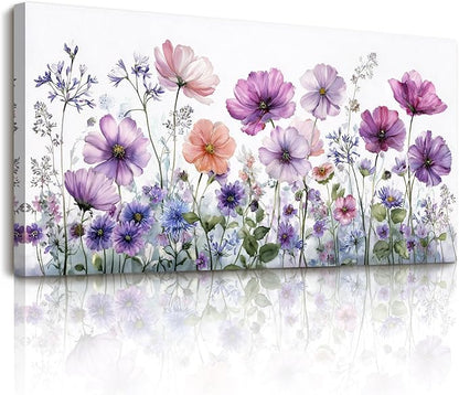 SERIMINO Large Wall Art, Floral Wall Art, Nature Wall Decor, Watercolor Purple Flowers Painting Prints, Botanical Canvas Pictures for Living Room Bedroom Bathroom Kitchen Rustic Farmhouse 20"x40"