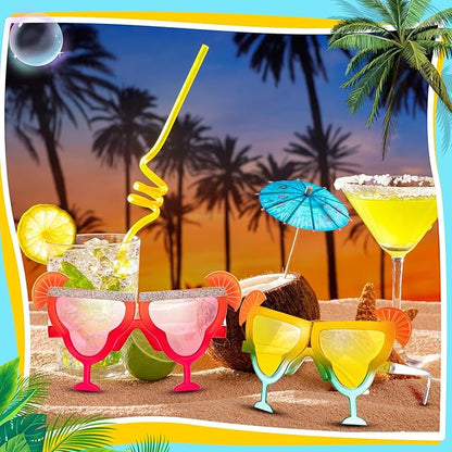 6 Pcs Margarita Funny Sunglasses Party Decor Eyeglasses Hawaiian Sunglasses for Summer Beach Luau Tropical Party(Bright Color)