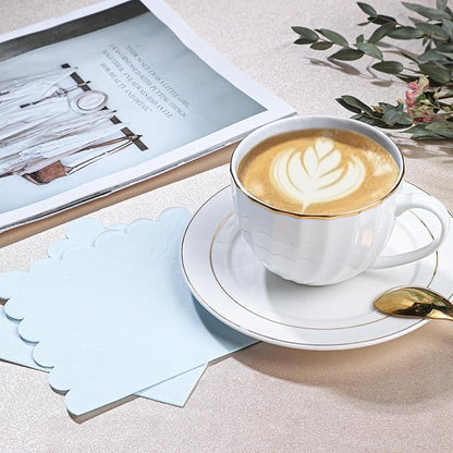 100 Pcs Light Blue Napkins Scalloped Edged Dessert Cocktail Napkins Folded 5 x 5 Inches Disposable Napkins for Dinner Wedding Birthday Party