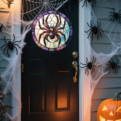 Stained Glass Window Hanging - Halloween Decorations Red Spider Goth Suncatcher for Doors Garden Indoor Funny Spooky Sun Catchers Gothic Decor Horror Gifts for Women Men Friend 15 in