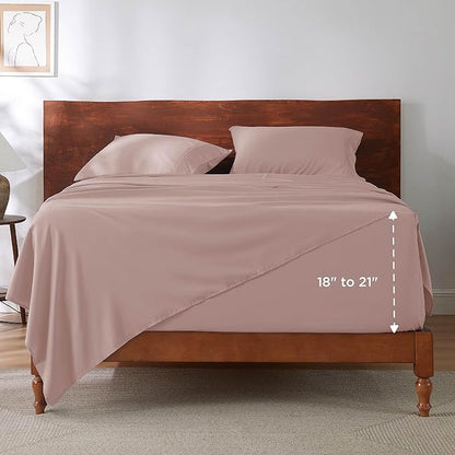 Bedsure Deep Pocket Full Size Bed Sheets Set - Fits Mattresses Up to 21 Inches Thick - 4 Piece GentleSoft Bed Sheets, Moisture Wicking, Cooling Bedsheet & Pillowcases, Easy & Secure Fit, Dusty Pink