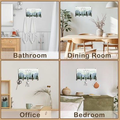 Rustic Cabin Mountain Decor Key Holder for Wall 10"x5.12", Mountain House Key Hanger Wall Mount, Of All the Paths You Take in Life Camp Wooden Hanging Keys Holder Decor for Entryway Front Door