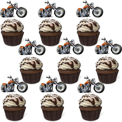 Motorcycle Cupcake Topper,Dessert Cupcake Topper Motorcycle Rider Racing Sport Theme Decor Supplies Boy Man Happy Birthday Party Decorations 18pcs (Yellow)