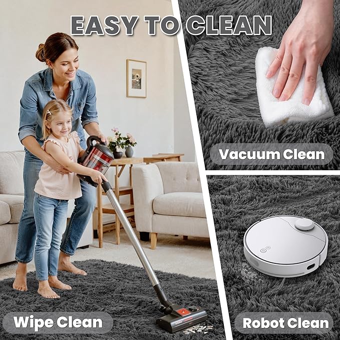8x10 Area Rugs for Living Room: Ultra Soft Fluffy Shag Grey Rugs for Bedroom, Non-Slip Large Fuzzy Plush Rug Indoor Floor Carpet for Nursery Kids Boys Girls Room, Dorms, Playroom, Modern Home Decor