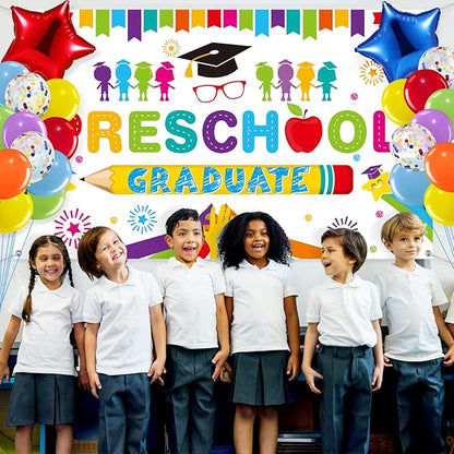 Oudain Kindergarten 2026 Graduation Party Decorations Kit Includes Preschool Graduation Backdrop and Balloon Garland for 2026 Pre Elementary Celebration Decoration Party Supplies(White)
