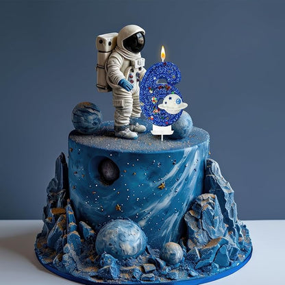 HXOUSE Spaceship Number 6 Birthday Candles - Outer Space Universe Birthday Candles for Cake, 6 Candle Topper for Anniversary Celebrations, Astronaut Rocket Party Decorations for Boys
