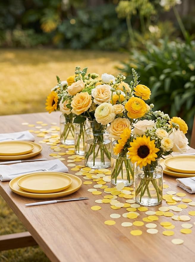 1 Inch Yellow Ivory Party Scatter Table Decoration for Baby Shower Ombre Yellow Birthday Baby Shower Bee Sunflower Lemon Party Supplies Crepe Paper Confetti1000 Pcs