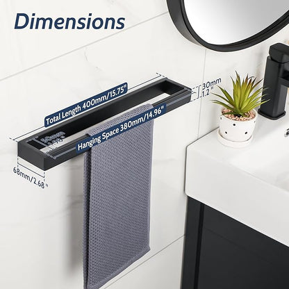Sayayo Matte Black Towel Bar for Bathroom, 16 Inch Hand Towel Holder Wall Mount Square Towel Ring SUS304 Stainless Steel Towel Rack