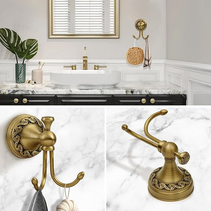 Brass Towel Hook, Antique Brass Bathroom Robe Hooks, Double Rustic Towel Hooks Bath Farmhouse Coat Clothes Hook Wall Mounted for Bathroom Kitchen Washroom Bedroom