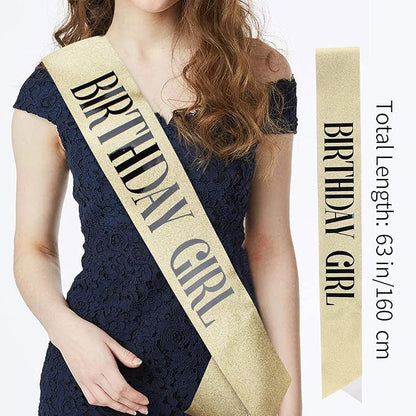 CIEHER Birthday Girl Sash and Birthday Crown Gold Birthday Tiara for Women Birthday Girl Headband Princess Crown Gold Birthday Decorations Birthday Crown and Sash Rhinestone Happy Birthday Accessories