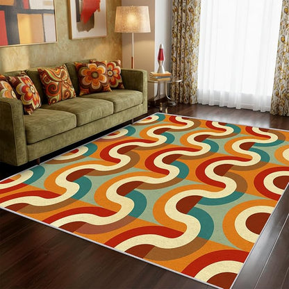 70s Retro Rug 6x9 Checkboard Striped Groovy Pop Pattern Area Rugs for Living Room, Bedroom, 70s Retro Home Decor Accessories Indoor Carpet, Non Slip & Machine Washable, GD0359