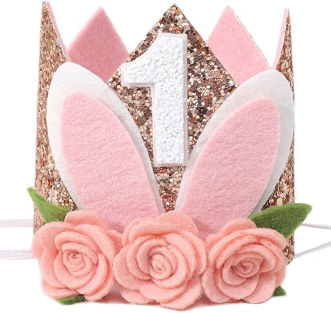 Some Bunny Easter Bunny Floral 1st Birthday Crown Hat - Rabbit Decor for Girls, Spring Birthday Celebration