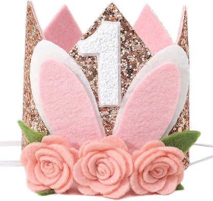 Some Bunny Easter Bunny Floral 1st Birthday Crown Hat - Rabbit Decor for Girls, Spring Birthday Celebration