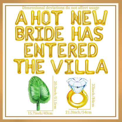 A Hot New Bride Has Entered The Villa Banner Balloons Palm Tree Ring Mylar Balloon for Love Island Themed Bachelorette Party Decorations