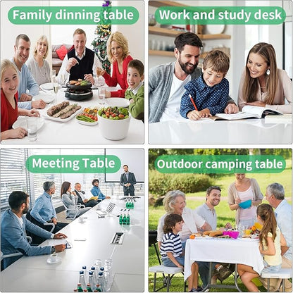 8Ft Folding Table - Heavy Duty Portable Camping Table for Backyard BBQ, Picnic Party, Tailgating & Indoor Events - Water-Resistant Top, Sturdy Steel Frame, Anti-Tip Design, Easy Clean, Black