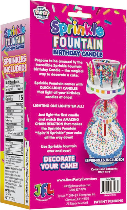 BEST PARTY EVER! Sprinkle Fountain Birthday Candle with 32 Candles, Reusable Spinning Birth Cay Cakes Topper, Decorate Your Cake in Sprinkles