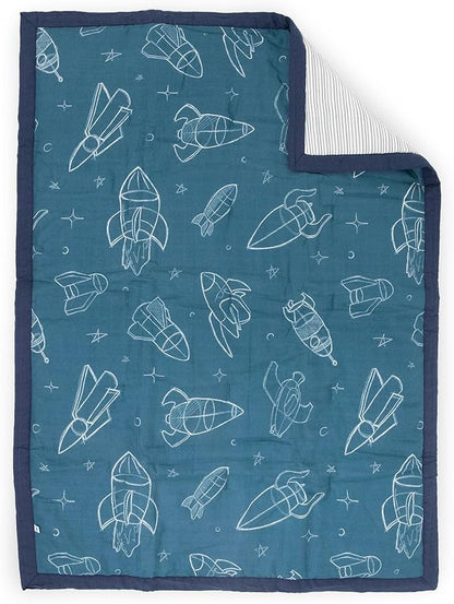 Little Unicorn Toddler Bedding 3-Piece Set | Super Soft & Breathable Muslin Fabric | for Convertible Cribs & Toddler Beds (Blast Off)