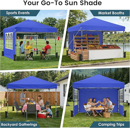 Raynesys Pop Up Canopy Tent with Sidewalls, 10x10ft 10 Person Party Tent One Push Setup, Portable Gazebo Outdoor Sun Shade for Events, Parties, Camping, Commercial, Silver Coated Top, Blue