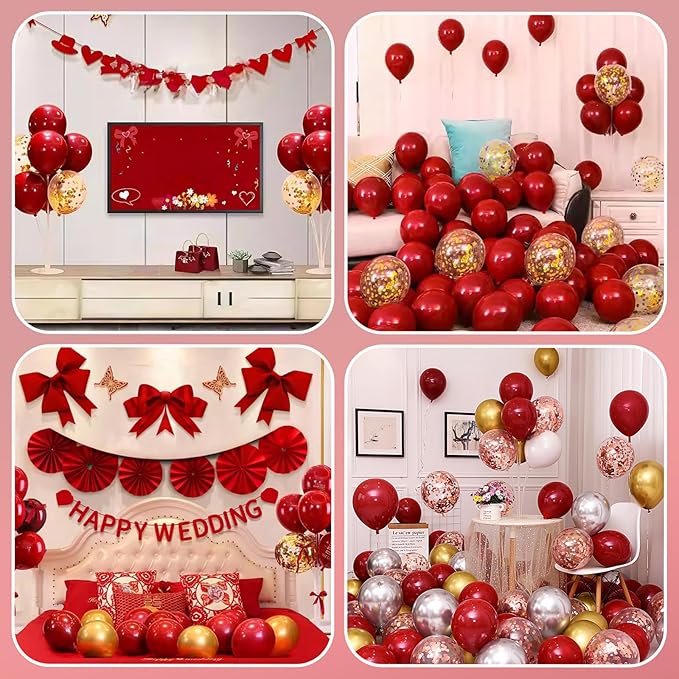 Voircoloria 6 Sets Balloon Stand Kits, Balloon Sticks with Base for Table Centerpieces Graduation Birthday Baby Shower Gender Reveal Party Decorations(Red&White)