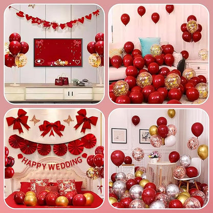 Voircoloria 6 Sets Balloon Stand Kits, Balloon Sticks with Base for Table Centerpieces Graduation Birthday Baby Shower Gender Reveal Party Decorations(Red&White)
