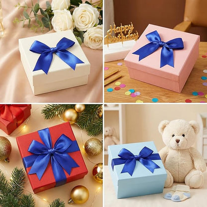 Royal Blue Gift Wrap Bows - 50 Pcs 3.3 Inch Elegant Metallic Bows for Men's Gifts, Corporate Events, Father's Day, Wedding Decor, Christmas, Birthday, Party Decorations (Includes 50 Adhesive)