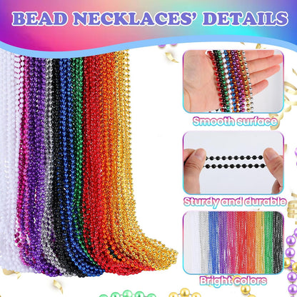 220 PCS Colorful Bead Necklace, 33 Inch Mardi Gras Christmas Beads, Bulk Metallic Party Beads for Mardi Gras Parade, St Patricks Day, Wedding, Birthday, Pirate Party, Carnival Party Favors