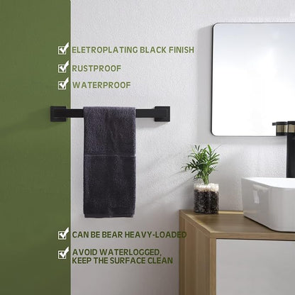 KOKOSIRI 16-Inch Single Towel Bar, Bathroom Kitchen Towel Holder, Wall Mounted SUS304 Stainless Steel Towel Rack, Matte Black, B4003BK-L16