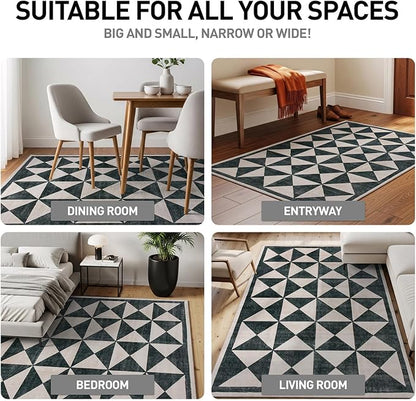 Rugshop Geometric Diamond Washable Non Slip Area Rug 2' x 3' Cream