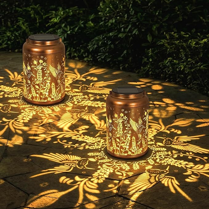Solar Lantern Outdoor Waterproof, Gifts for Women Mom Grandma, Hanging Metal Light Hummingbird Garden Decor for Yard Patio Lawn