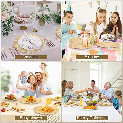 6 Pcs Gold Charger Plates,13 Inch Elegant Fluted Edge Plastic Charger Plates Reusable Table Chargers for Dinner Birthday Wedding Party Bridal Showers Tableware Dishes Luxury Decor