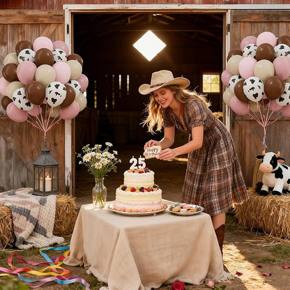 60pcs Cow Print Balloons 12inch, Brown Sand White Pastel Light Pink Cow Balloons for Farm My First Rodeo Country Baby Shower Birthday Party Decorations