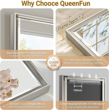 16x60 Inch Brushed Nickel Rectangle Full Length Mirror with Beveled Edges, Anti‑Rust Standing or Wall Mounted Full Body Mirror for Bedroom, Living Room, Entryway, Bathroom Wall