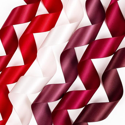 Red Satin Ribbon 1 Inch Assorted Burgundy, Dark Red, Maroon, Wine, Rose White, Double Faced Satin Ribbon for Flower Bouquet, Gift Wrapping, Wedding Invitation, Bows, Crafts, Gift Bags - 30Yards