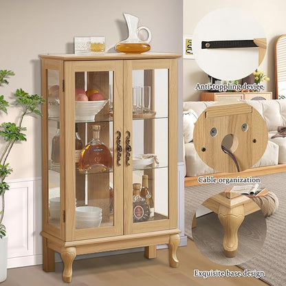 Curio Cabinet with Lighted, Curio Display Cabinet, Glass Display Cabinet with