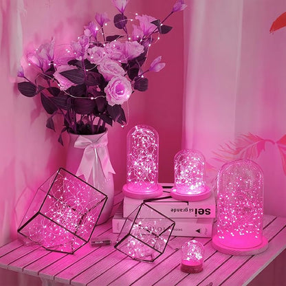 Lakumu Rechargeable String Lights Battery Operated, Battery Powered Copper Wire Fairy Lights with Timer, Mini LED Twinkle Lights for Bedroom, Christmas, Wedding, Centerpiece Table Decor (5M/16FT Pink)