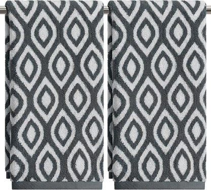 Artoid Mode 2 Pcs Beige Grey Diamond Grid Jacquard Hand Towels for Bathroom, 100% Cotton Soft Absorbent Bathroom Decor Towels, 13.7 x 29.5 Inch
