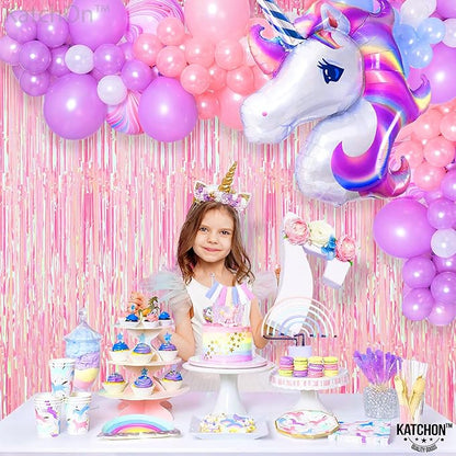 KatchOn, XtraLarge Iridescent Pink Streamers for Party Decorations - 3.2x8 Feet Pack of 2, Pink Backdrop for Mothers Day Decorations, Bachelorette Party Bridal Shower Gender Reveal Pink Birthday Decor