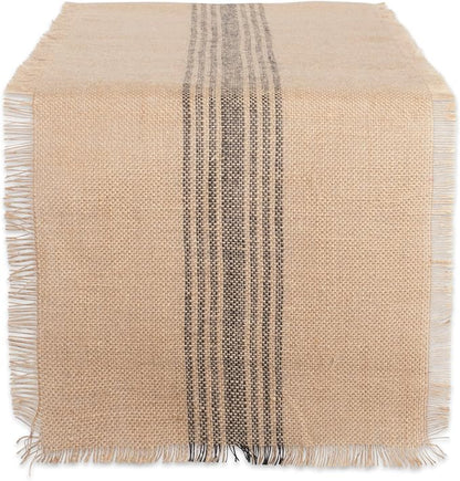 DII Jute Burlap Collection Kitchen Tabletop, Table Runner, 14x108, Middle Stripe Gray