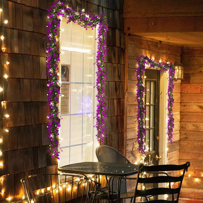 RECUTMS Artificial Garland Greenery Hanging Spring Lighted Garland Artificial Vine Plants Spring Eucalyptus Vine with Lights for Indoor Outdoor Home Wedding Mantel Party Kitchen Decor(Fuchsia)