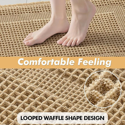 MIULEE Set of 2 Waffle Bathroom Rugs, Boho Bath Rug Super Absorbent, Non Slip Washable Ultra Soft Rubber Backed Shower Bath Mats for Floor, Tub, Shower, Looped Design, Brown, 24x36 Inch