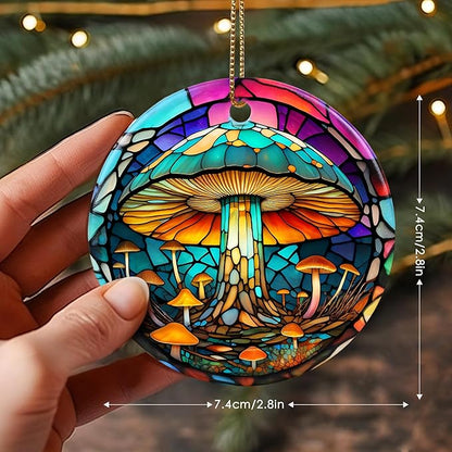Stained Ceramic Mushroom Ornament - Christmas Ornaments & Home Decor for Mushroom Lovers