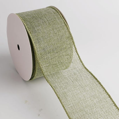Meseey 2.5 Inch Green Burlap Wired Ribbon Set, 2 Rolls Total 10 Yards Solid Sage Green & Green White Buffalo Check Wired Edge Ribbons for Gift Wrapping, Wreaths, Crafts, Farmhouse Home Decorations