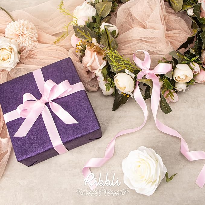 Ribbli Light Pink Satin Ribbon 5/8 inch x Continuous 25 Yards,Double Faced Satin Use for Craft, Gift Wrapping, Christmas Ornaments, Hair Bows, Bouquet Bows